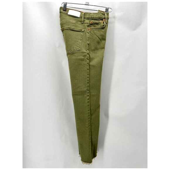 Re/Done 70s High Rise Stove Pipe Jeans Size 25 Green Ankle Straight Raw Hem Prep - Picture 9 of 12
